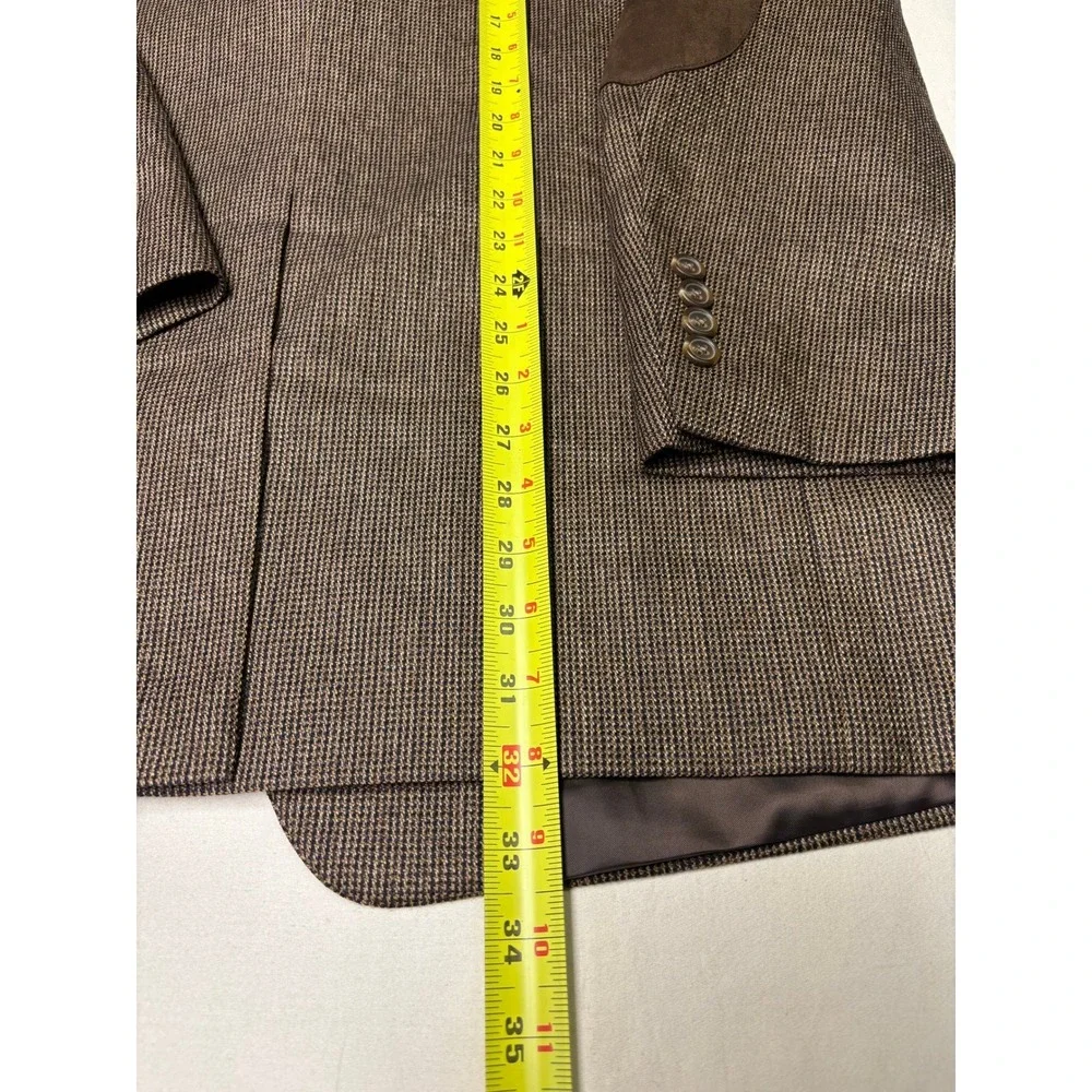 Stafford Essentials Classic Fit Wool Blazer Brown Herringbone Elbow Patches‎ 44L